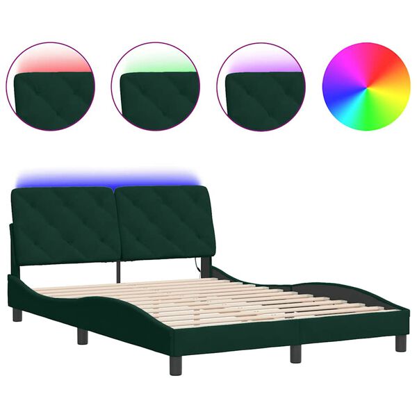 vidaXL Bedframe met LED zonder matras fluweel donkergroen 140x200 cm
