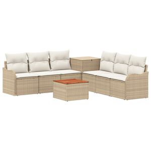 vidaXL Bankstel 8 st Beige en Cr&egrave;me Wit Poly Rattan en Staal