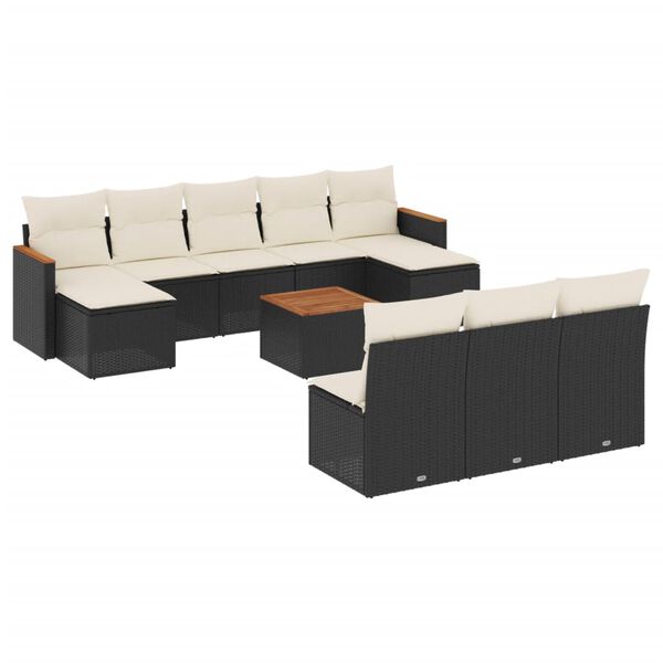 vidaXL 11-delige Loungeset met kussens poly rattan zwart