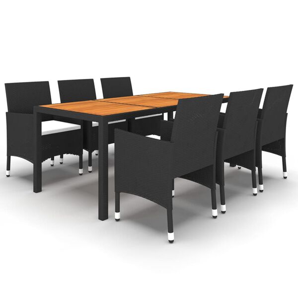 vidaXL 7-delige Tuinset poly rattan zwart