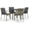 vidaXL 5-delige Tuinset met kussens poly rattan zwart en grijs