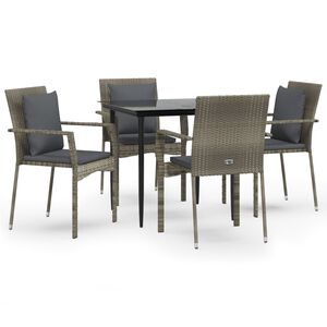 vidaXL 5-delige Tuinset met kussens poly rattan zwart en grijs