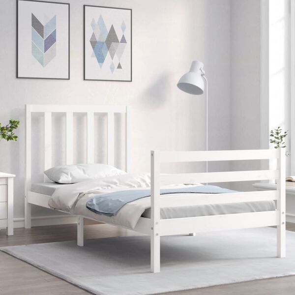 vidaXL Bedframe met hoofdbord massief hout wit
