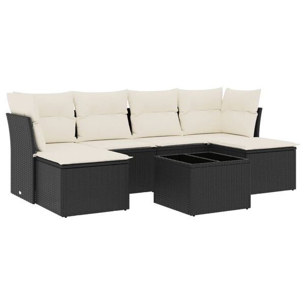 vidaXL 7-delige Loungeset met kussens poly rattan zwart