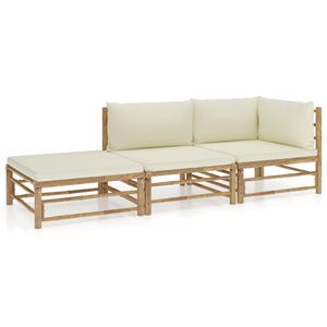 vidaXL 3-delige Loungeset met cr&egrave;mewitte kussens bamboe