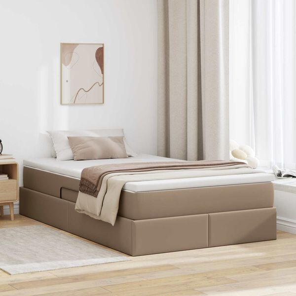 vidaXL Opslag bed met matras Cappuccino 120 x 190 cm Nep Leer