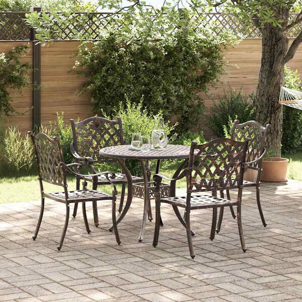 vidaXL Tuin Eetset 5 pcs Brons 90 x 90 x 75 cm Gegoten aluminium