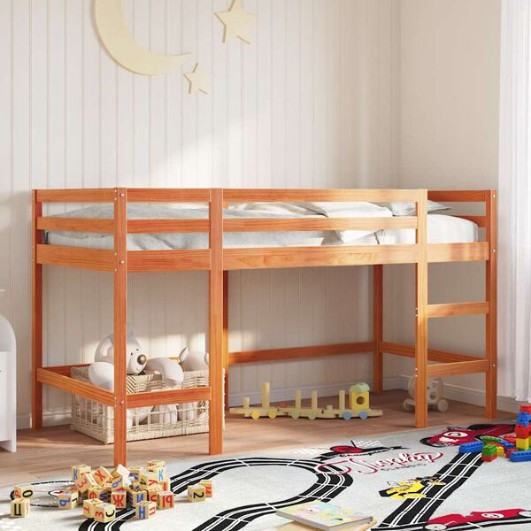 vidaXL Kinderhoogslaper met ladder 80x200 cm massief grenenhout bruin