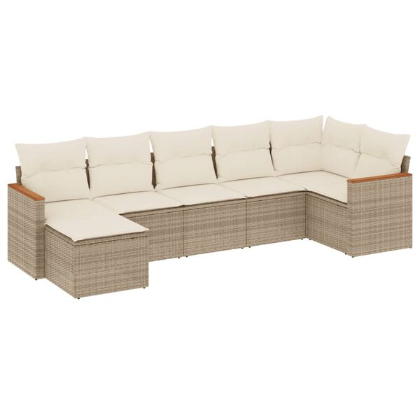 vidaXL 7-delige Loungeset met kussens poly rattan beige
