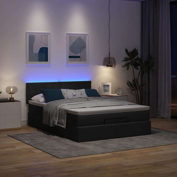 vidaXL Bed poef met matras en LED's stof 140x190 cm zwart