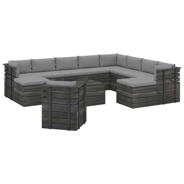 vidaXL 12-delige Loungeset pallet met kussens massief grenenhout