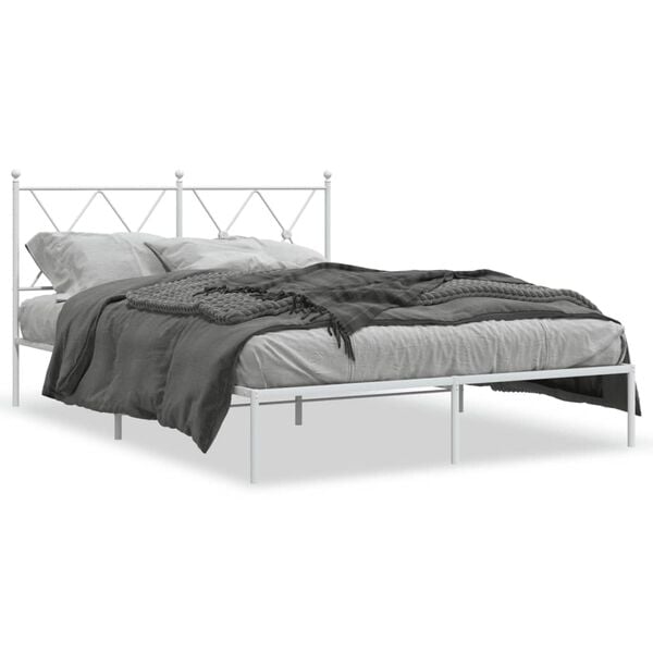 vidaXL Bedframe met hoofdbord metaal wit 135x190 cm