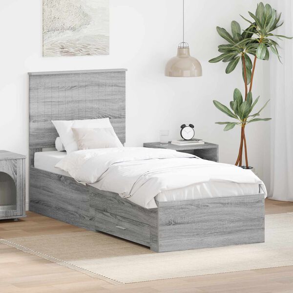vidaXL Bedframe Grijs Sonoma en Zilver 70 x 190 cm Bewerkt hout
