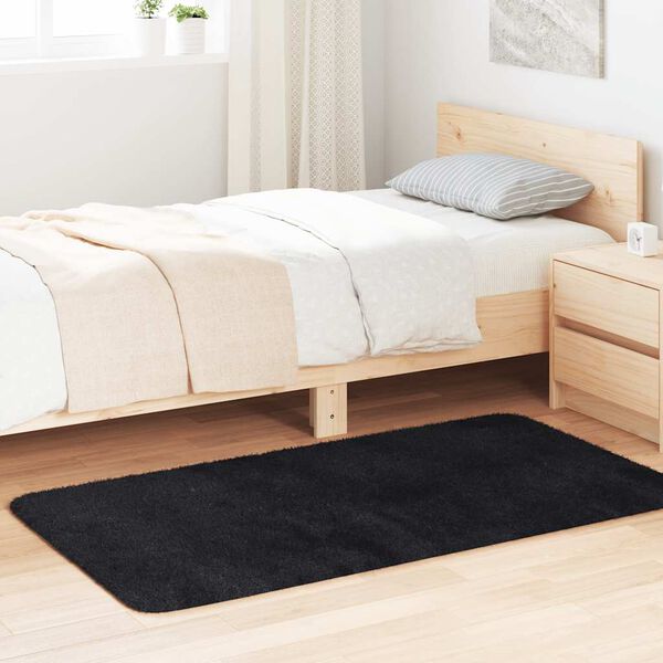 vidaXL Hoogpolig vloerkleed NAVARRA 80x150 cm polyester zwart