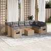 vidaXL 10-delige Loungeset met kussens poly rattan gemengd beige