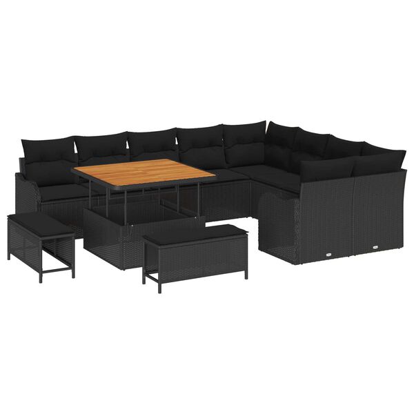 vidaXL Tuin Sofa Set met kussen met opslag met kussen 12 pcs Zwart