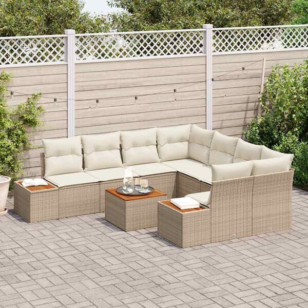 vidaXL Tuinbankenset met kussen 9 pcs Beige Poly riet