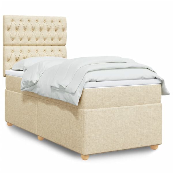 vidaXL Boxspring met matras stof cr&egrave;mekleurig 100x200 cm