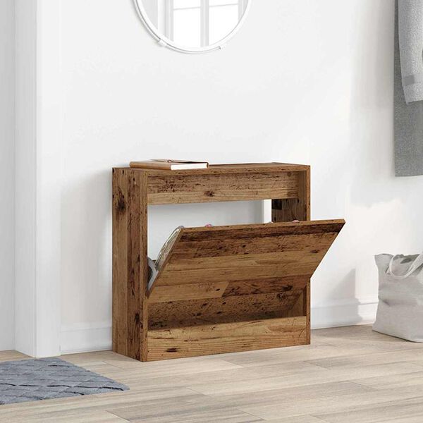 vidaXL Schoenenkast met plank Oudhout 60 x 21 x 57 cm Bewerkt hout