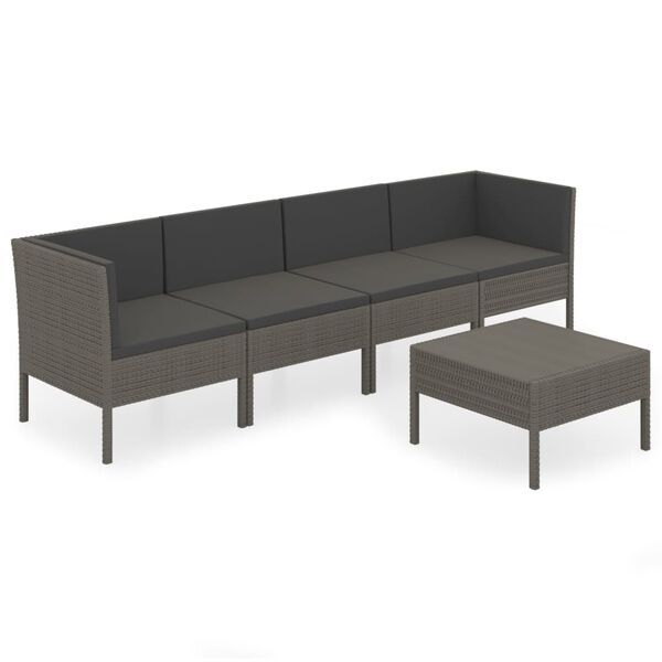 vidaXL 5-delige Loungeset met kussens poly rattan grijs