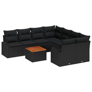 vidaXL Tuinbankenset met kussen 9 pcs Zwart poly rattan