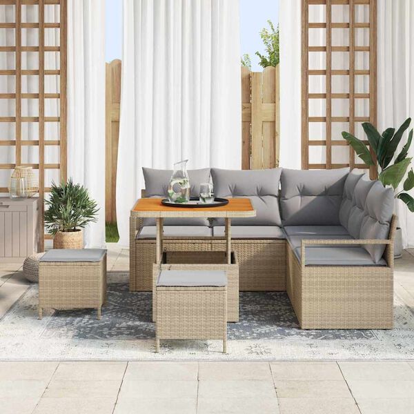 vidaXL Tuinbankenset met kussen 8 pcs Beige poly rattan