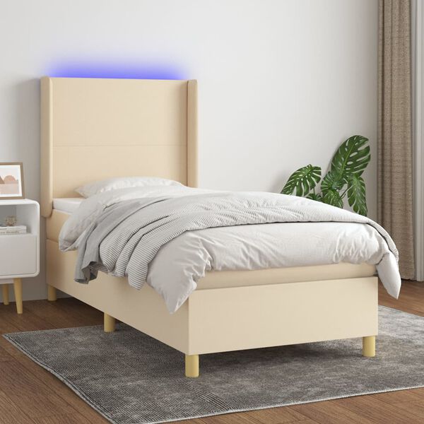 vidaXL Boxspring met matras en LED stof cr&egrave;mekleurig 80x200 cm