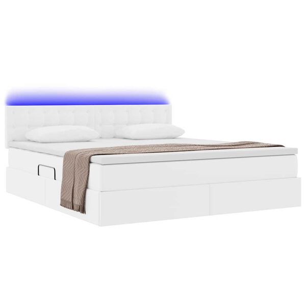 vidaXL Opbergbed met LED met matras Puur Wit 160 x 200 cm Nep Leer