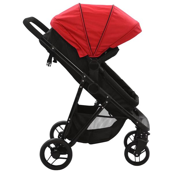 vidaXL Kinderwagen 2-in-1 staal rood en zwart