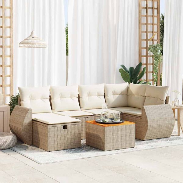 vidaXL 7-delige Loungeset met kussens poly rattan beige
