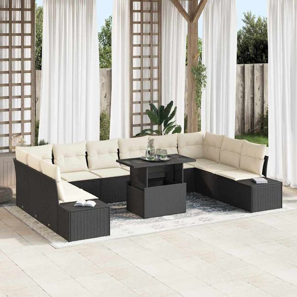 vidaXL Tuin Sofa Set met kussen met opslag 11 pcs Zwart en cr&egrave;me