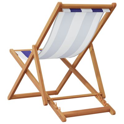 vidaXL Strandstoel inklapbaar eucalyptushout en stof blauw en wit