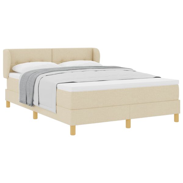 vidaXL Boxspringbed met matras met hoofdeinde Cr&egrave;me 140 x 190 cm Stof