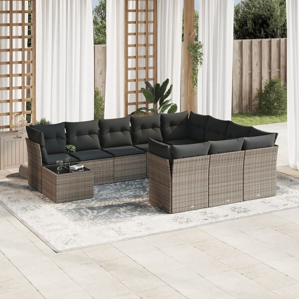 vidaXL 11-delige Loungeset met kussens poly rattan grijs