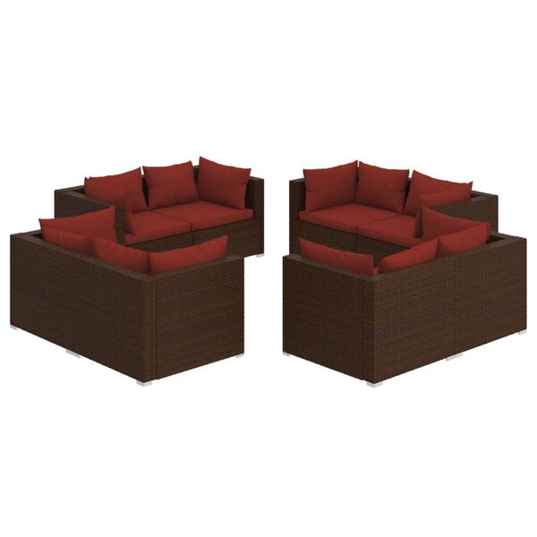 vidaXL 8-delige Loungeset met kussens poly rattan bruin