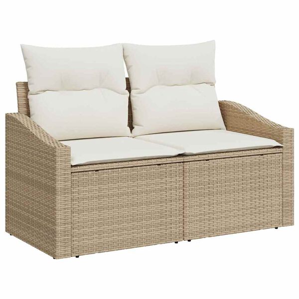 vidaXL Tuin Sofa Set met opslag 9 pcs Beige Poly riet