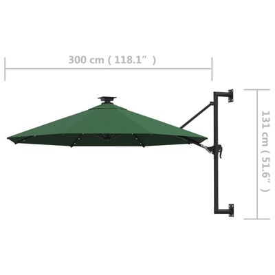 vidaXL Wandparasol met LED's 300 cm groen