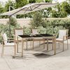 vidaXL Tuintafel met glazen blad poly rattan en gehard glas beige