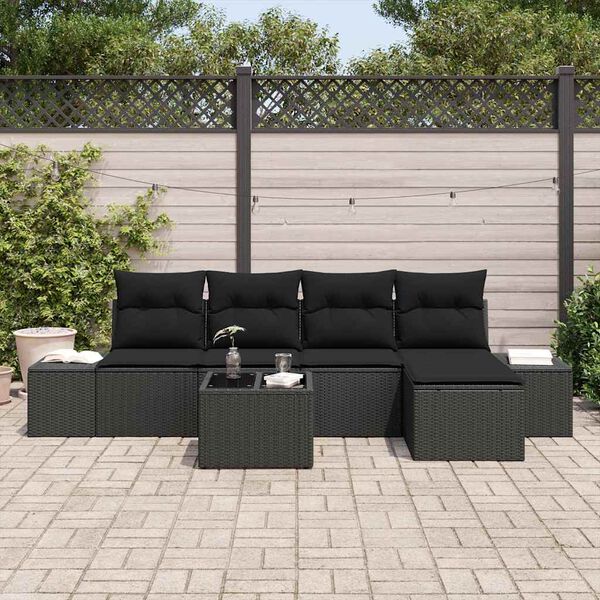 vidaXL Tuin Sofa Set met kussen met opslag 5 pcs Zwart poly rattan