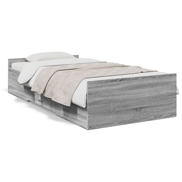 vidaXL Bedframe met lades bewerkt hout grijs sonoma eiken 75x190 cm