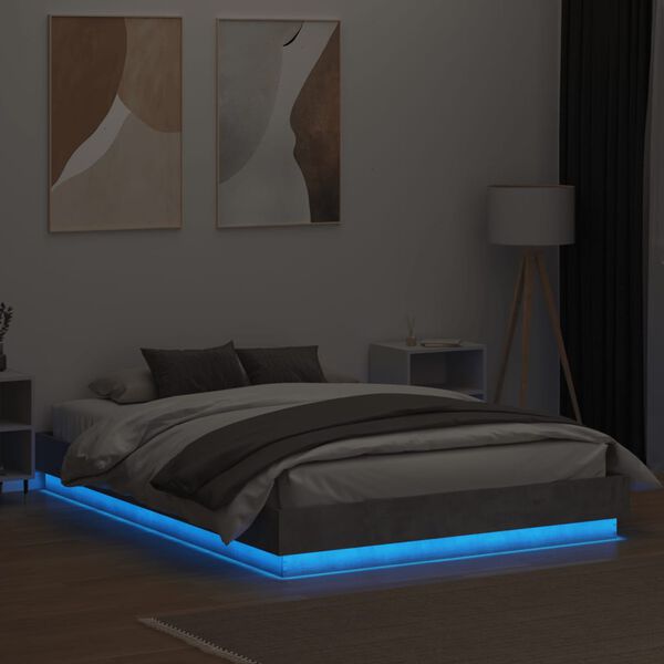 vidaXL Bedframe met LED-verlichting betongrijs 160x200 cm