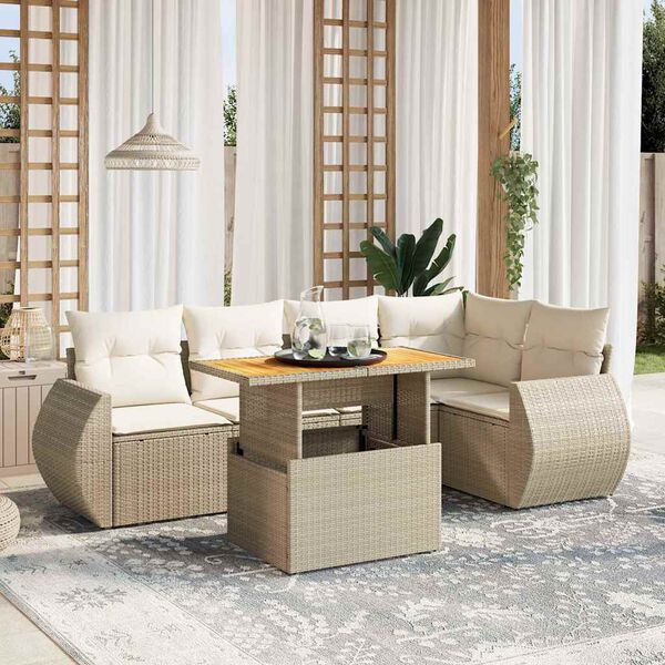 vidaXL 6-delige Loungeset met kussens poly rattan beige