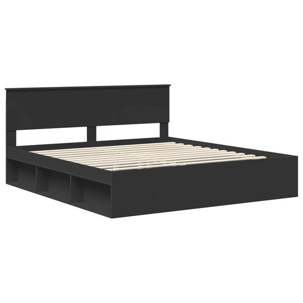vidaXL Bedframe met hoofdeinde Zwart 180 x 200 cm Massief grenenhout