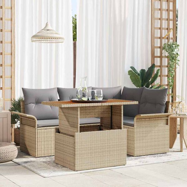 vidaXL Tuin Sofa Set met kussen 5 pcs beige en lichtgrijs