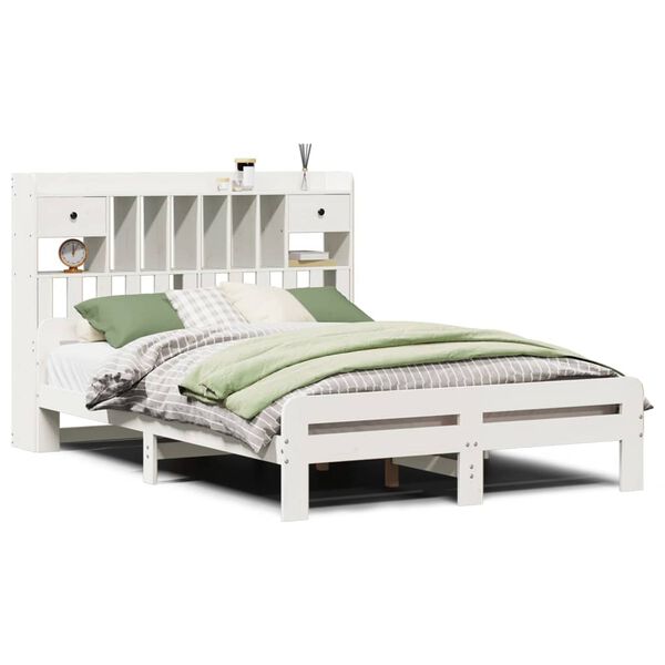 vidaXL Bed met boekenkast zonder matras grenenhout wit 140x200 cm