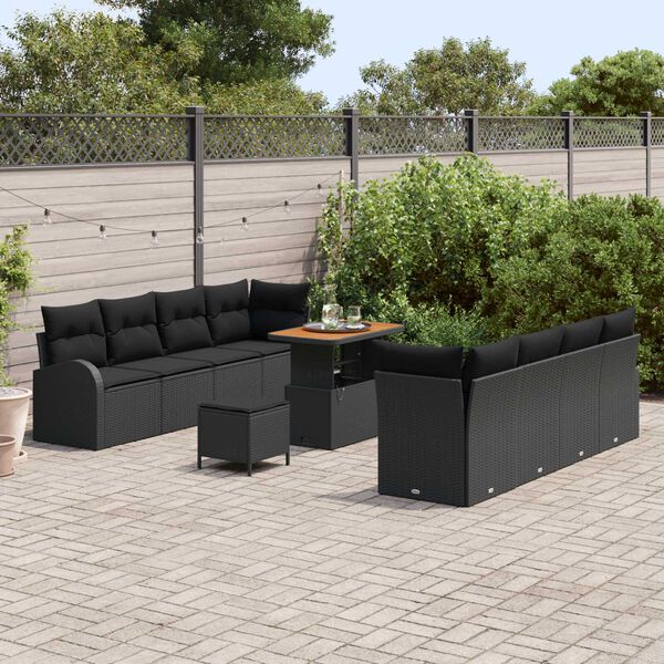 vidaXL Tuin Sofa Set met kussen met opslag met kussen 11 pcs Zwart