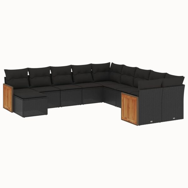 vidaXL 11-delige Loungeset met kussens poly rattan zwart