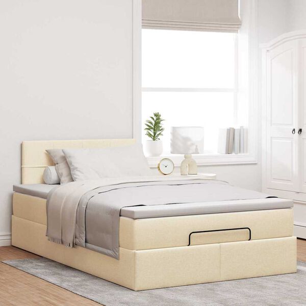 vidaXL Ottoman bed met matras 120x200cm stof cr&egrave;mekleurig