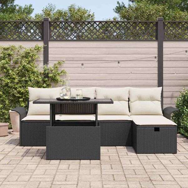 vidaXL Tuin Sofa Set met kussen met opslag 6 pcs Zwart Poly riet