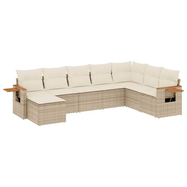 vidaXL 8-delige Loungeset met kussens poly rattan beige